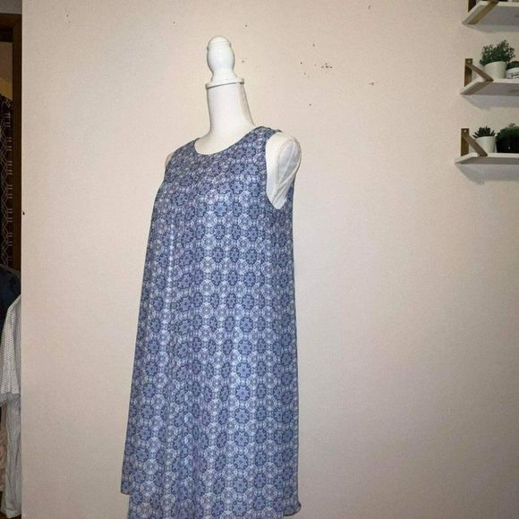 Emma & Michele Womens Blue Ottoman Pattern Boxy Shift Dress Size 8 Lounge Wear - Picture 4 of 13